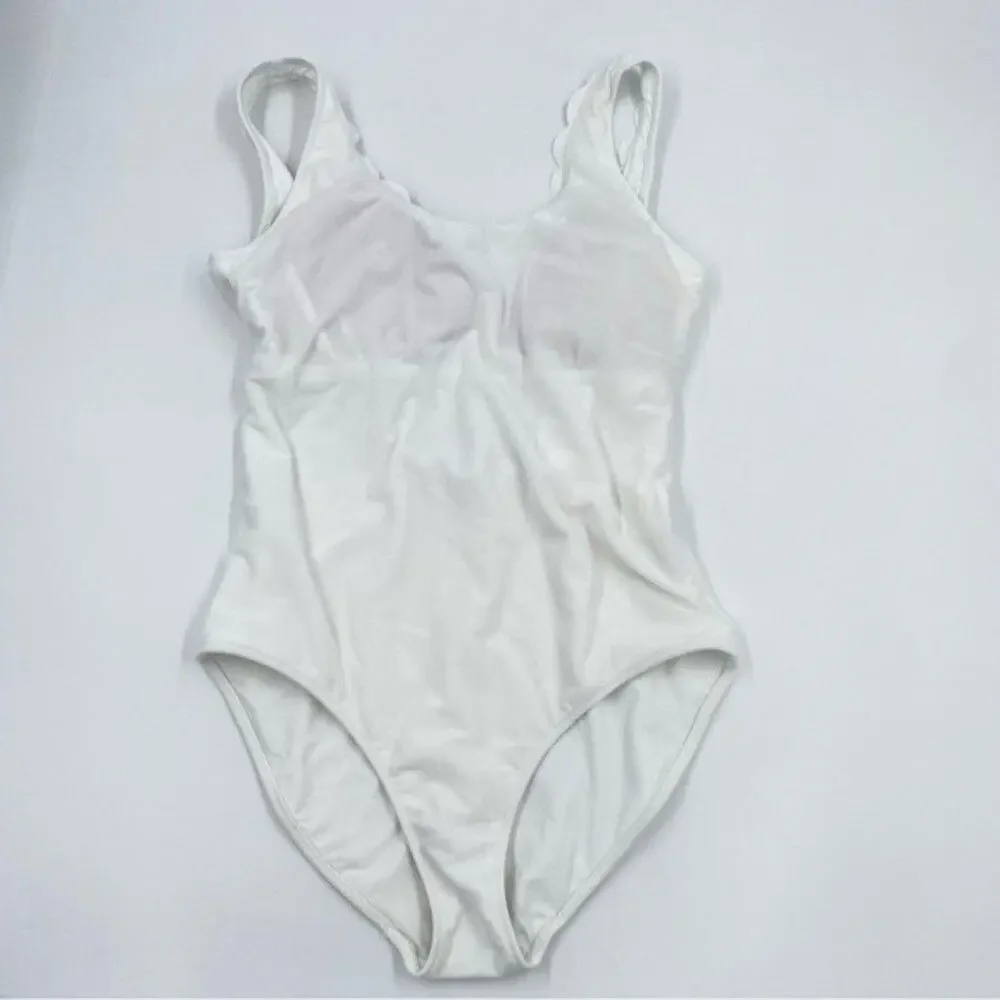 Vineyard Vines textured scallop one-piece swimsuit‎ white cap New scoop back